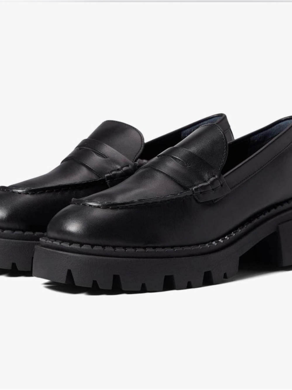 Free People Black Lug-Sole Leather Penny Loafers